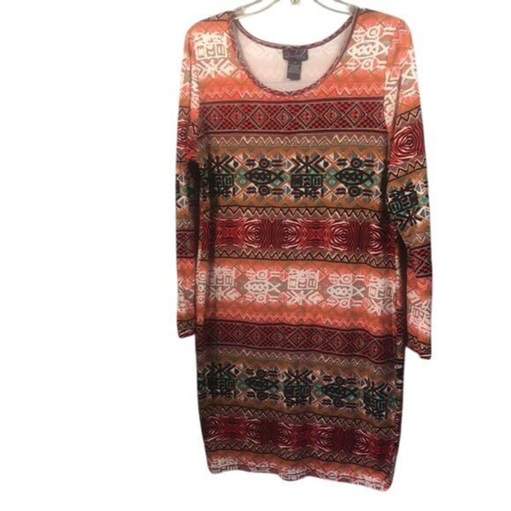 Boho‎ Tribal Print Long Sleeve Dress Colorful Casual Knee Length